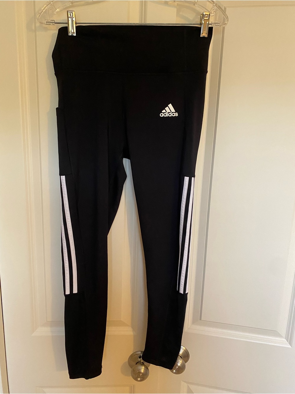 adidas Black Leggings with White Side Stripes size medium
